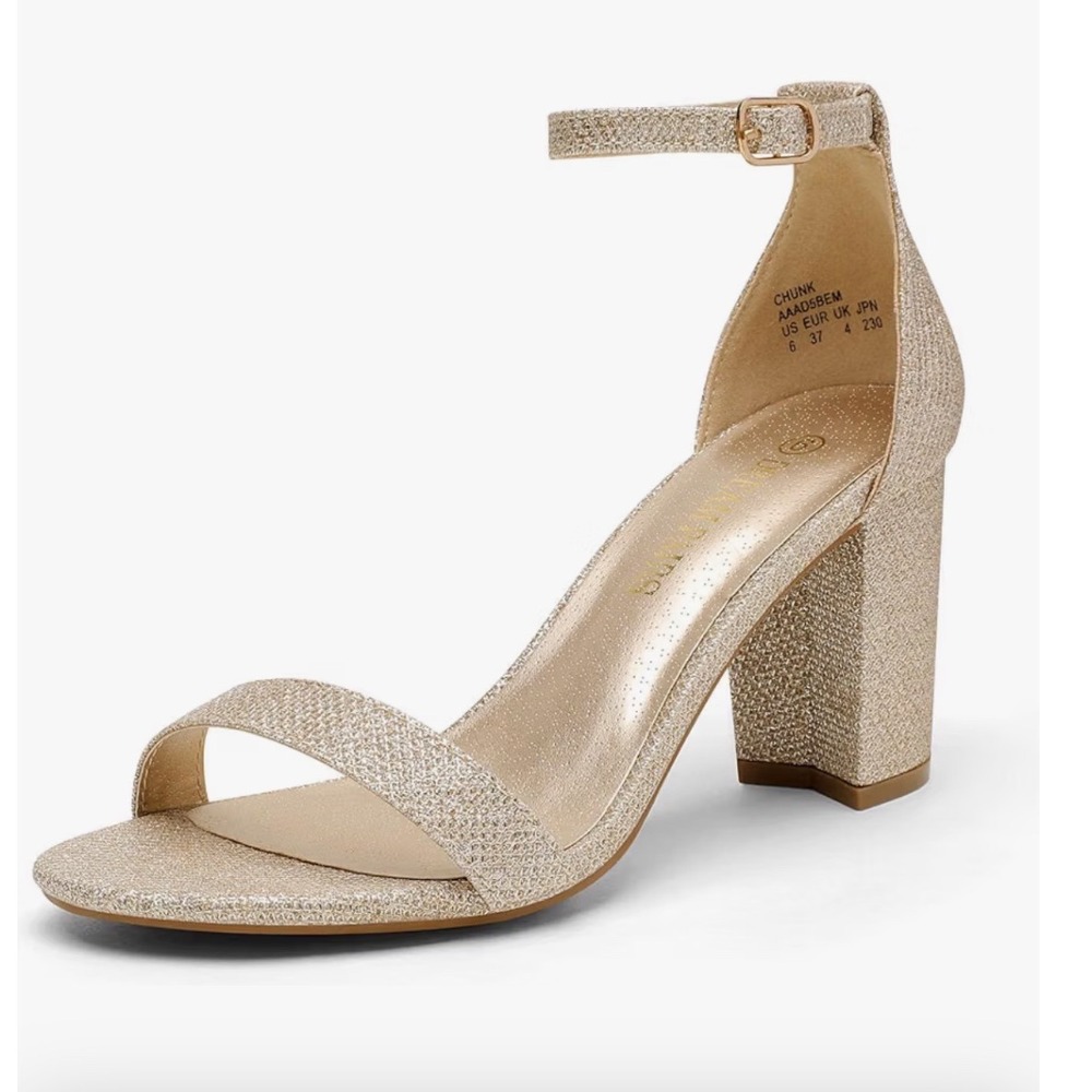 Idifu Gold Glitter Block Heel Sandals  6 Wedding Prom Formal Sparkly Glam 80s